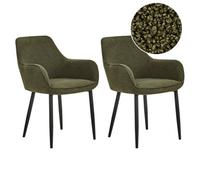 Beliani Set Of 2 Dining Chairs Alden Boucle Dark Green, Green