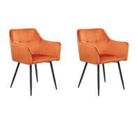 Beliani Set Of 2 Dining Chairs Jasmin Velvet Orange, Orange