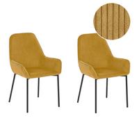 Beliani Set Of 2 Dining Chairs Loverna Corduroy Mustard