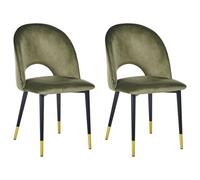 Beliani Set Of 2 Dining Chairs Magalia Velvet Olive Green