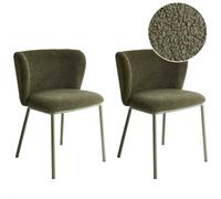 Beliani Set Of 2 Dining Chairs Mina Ii Boucle Dark Green