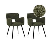 Beliani Set Of 2 Dining Chairs Sanilac Boucle Dark Green