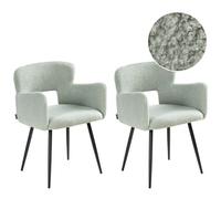 Beliani Set Of 2 Dining Chairs Sanilac Boucle Light Green