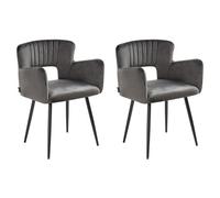 Beliani Set Of 2 Dining Chairs Sanilac Velvet Dark Grey, Grey