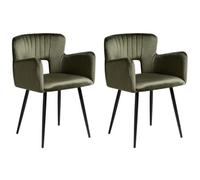 Beliani Set Of 2 Dining Chairs Sanilac Velvet Olive Green, Green