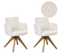 Beliani Set Of 2 Dining Chairs Swivel Evelyn Boucle Off-White