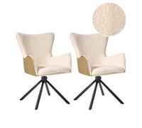 Set of 2 Dining Chairs Swivel NOVI Boucle Light Beige
