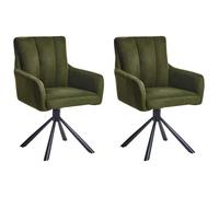 Beliani Set Of 2 Dining Chairs Swivel Sardoal Fabric Dark Green