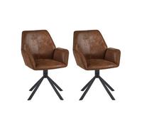 Beliani Set Of 2 Dining Chairs Swivel Warner Faux Suede Brown