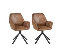 Beliani Set Of 2 Dining Chairs Swivel Warner Faux Suede Light Brown