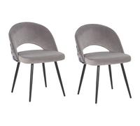 Beliani Set Of 2 Dining Chairs Vivian Velvet Grey