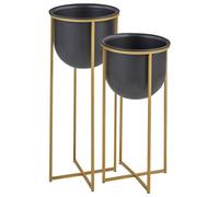 Set of 2 Elevated Plant Pots THUJA Metal 21 cm Black