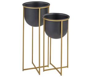 Beliani Set Of 2 Elevated Plant Pots Thuja Metal 21 Cm Black
