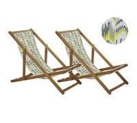 Beliani Set Of 2 Folding Deck Chairs Anzio With Replacement Fabrics Abstract Motif Acacia Wood Light Brown