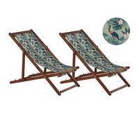 Beliani Set of 2 Acacia Folding Deck Chairs and 2 Replacement Fabrics / Pelican Pattern ANZIO