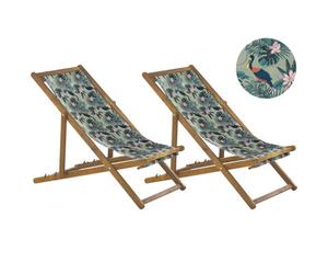 Beliani Set Of 2 Folding Deck Chairs Anzio With Replacement Fabrics Animal Motif Acacia Wood Light Brown