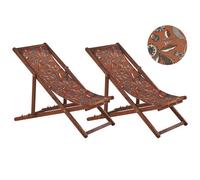 Beliani Set of 2 Acacia Folding Deck Chairs and 2 Replacement Fabrics / Red Floral Pattern ANZIO, Red