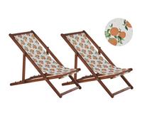 Beliani Set of 2 Acacia Folding Deck Chairs and 2 Replacement Fabrics / Oranges Pattern ANZIO, Green