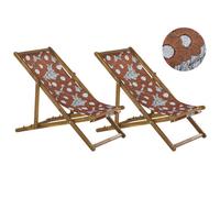Beliani Set Of 2 Folding Deck Chairs Anzio With Replacement Fabrics Floral Motif Acacia Wood Light Brown
