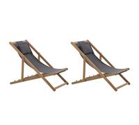 Beliani Set Of 2 Folding Deck Chairs Avellino Acacia Wood Light Brown