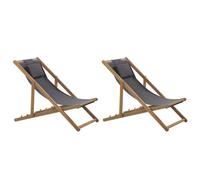 Beliani Set Of 2 Folding Deck Chairs Avellino With Replacement Fabrics Acacia Wood Dark Brown
