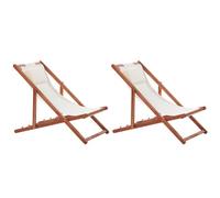 Beliani Set of 2 Folding Deck Chairs and 2 Replacement Fabrics (Various Options) Dark Wood AVELLINO, White