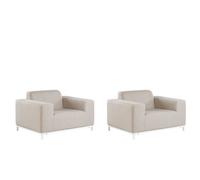 Beliani Set Of 2 Garden Armchairs Beige With White Rovigo
