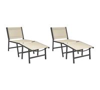 Beliani Set Of 2 Garden Chairs Marceddi With Footstool Metal Beige