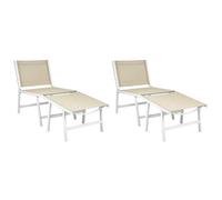 Beliani Set of 2 Garden Chairs MARCEDDI with Footstool Metal White/ Beige