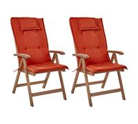 Beliani Set Of 2 Garden Chairs With Cushions Amantea Acacia Wood Red