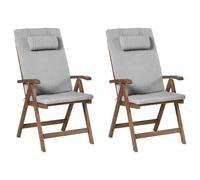 Beliani Set Of 2 Garden Chairs With Cushions Amantea Premium Acacia Wood Grey Melange