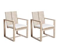 Beliani Set Of 2 Garden Chairs With Cushions Azzanello Acacia Wood Off-White