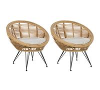 Beliani Set Of 2 Garden Chairs With Cushions Maratea Rattan Natural