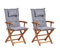 Beliani Set of 2 Garden Chairs with Cushions MAUI II Acacia Wood Grey