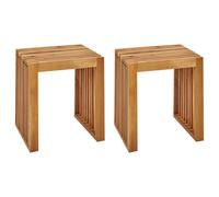 Beliani Set Of 2 Garden Stools Bellano Acacia Wood Brown