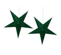 Set of 2 Velvet Paper LED Stars Hanging Christmas Decor 60 cm Green Motti