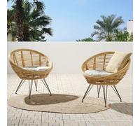 Beliani Set Of 2 Natural Rattan Tub Chairs With Beige Cotton Cushions And Powder-Coated Iron Legs For Indoor-Outdoor Use