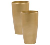 Outdoor Indoor Set of 2 Plant Flower Pots Tall Round 32 cm High Gloss Gold Tseria