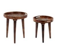Beliani Set Of 2 Side Tables Astai Mango Wood Dark Brown