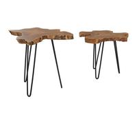 Beliani Set Of 2 Side Tables Camrose Teak Wood Dark Brown