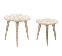 Beliani Set of 2 Side Tables HURSI Mango Wood Brown/ White