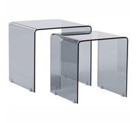 Beliani Set Of 2 Side Tables Kendall Tempered Glass Black