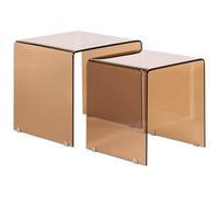 Beliani Set Of 2 Side Tables Kendall Tempered Glass Brown