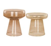 Set of 2 Side Tables LAGUNA/CALDERA Glass Golden Brown