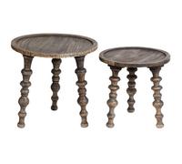 Beliani Set Of 2 Side Tables Marnoo Mango Wood Dark Brown