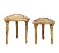 Beliani Set of 2 Side Tables SAORA Mango Wood Light Brown
