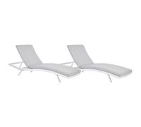 Beliani Set Of 2 Sun Loungers With Cushions Amelia Reclining Metal Light Grey