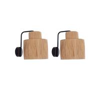 Beliani Set of 2 Wall Lamps Raffia Palm Leaf Metal Base Handmade Boho Style Natural Shinfa