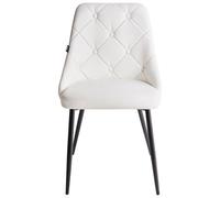 Beliani Set Of 2 White Faux Leather Dining Chairs With Button Tufted Backrest And Black Metal Legs