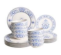 Beliani Set Of 24 Dinnerware Galangal Porcelain White/ Blue